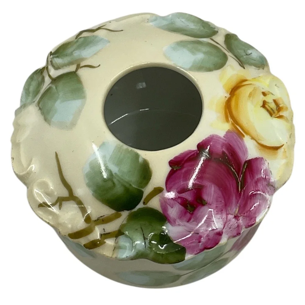 Vintage Vienna Hand Painted‎ Hair Receiver Porcelain Pale Yellow Base Pink Roses